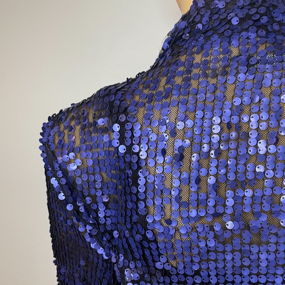 Vintage royal blue sequin layered shawl sweater jacket w ruffles in front 👑 - Picture 14 of 15